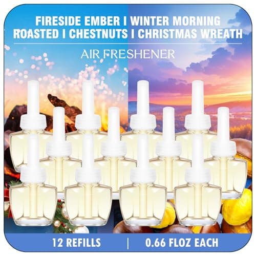 Plug In Refills Air Freshener, Winter Scents with Fireside Ember, Winter Morning, Roasted Chestnuts, Christmas Wreath - 12 Count, 7.92 Fl Oz - Compatible with Air Wick & Glade, Not Include Glade Plus