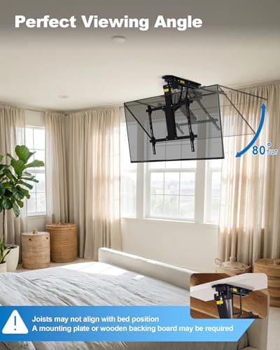 TOPSKY Electric Ceiling TV Mount with Remote, Motorized Drop Down TV Ceiling Mount for 32–70 Inch Flat & Curved TVs, Up to 88 lbs, VESA 600x400, Fits Flat & Pitched Ceilings, Black - Thumbnail 6