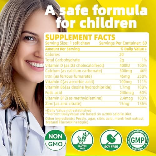 Parhaat Iron Soft Chew Supplement with Vitamin C | Pineapple Flavored | Gluten Free | Iron Supplement for Women Men and Kids | 60 Count | 2 Month Supply - Thumbnail 4