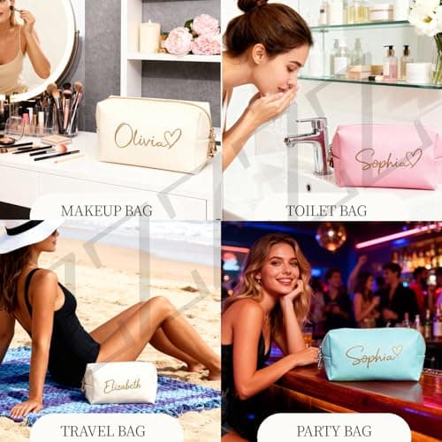 VBAIFAyy Personalized Makeup Bag with Name & Birth Flower - Custom Toiletry Bag for Women, Unique Bridesmaid Gifts, Wedding Party Favors, Best Friend Birthday Present - Thumbnail 5