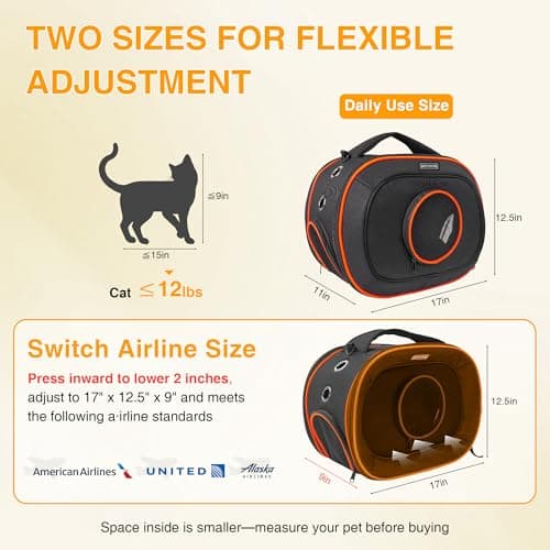 Airline Approved Cat Carrier 17" x 12.5" x 9", Fully Removable with Thick Double-Sided Padding, Breathable & Portable for Cats, Rabbits, Hamsters Under 12 lbs - Thumbnail 3
