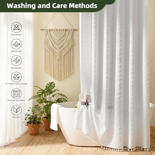 Siiluminisoy 78 Inch Shower Curtain White Shower Curtain Fabric 72x78 Shower Curtains Cloth Textured Tufted Chevron Elegant Shower Curtains Waterproof for Bathroom - Thumbnail 6