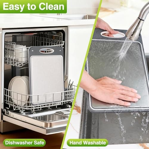 Titanium Cutting Boards for Kitchen - Katuchef Non Toxic Double Sided Metal for Meat/Fish & Wheat Straw PP for Fruits/Vegetables, Dishwasher Safe, Hygienic, Pure Titanium Easy Clean Chopping Board - Thumbnail 3