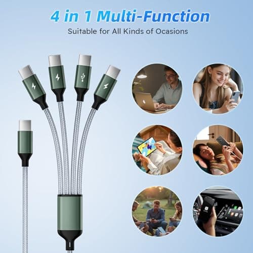 USB C to USB C Cable, Multi Charging Cable with 4 Type-C Connectors, 4 in 1 Charger Cord Type C, Multiple Charger Cord for iPhone 17/16/15, iPad,Galaxy S24/23, Switch, Power Bank, Tablets [5FT] - Thumbnail 5