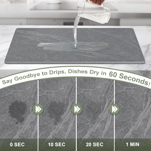 Vorisebo Large Stone Drying Mat for Kitchen Counter, 24" × 16" Diatomite Dish Drying Mat, Quick Dry Stone Mats, Ultra Absorbent Natural Diatomaceous Earth Mats for Dished, Bottles, Black Marble - Thumbnail 2