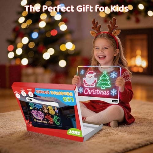 LED Drawing Board for Kids - 17" Flicker-Free Glow Doodle Drawing Pad with 11-Color Light Modes, Soft Light Dry Erase Note Board with Stand,12 Markers, Gifts for Kids (1 PCS White-Arch) - Thumbnail 3