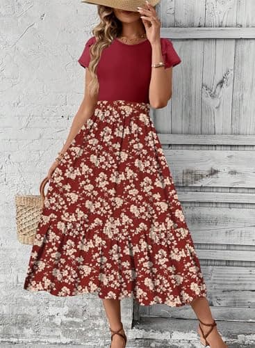 Dokotoo Dresses for Women with Pockets Ruffle Short Sleeve Crewneck Maxi Dress Summer Dresses for Women 2026 Fashion Trendy Floral Print Flowy Dresses A-Line Dress - Thumbnail 2