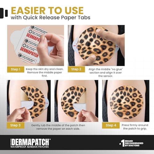 DermaPatch Adhesive Patch – 25 PCS Waterproof Overpatch Covers for CGM Sensors (Libre, Dexcom G6/G7, Stelo, Guardian, Enlite) – Ultra-Thin, No-Glue Center, Long-Fixation, Pre-Cut Paper (Color: Animal) - Thumbnail 3