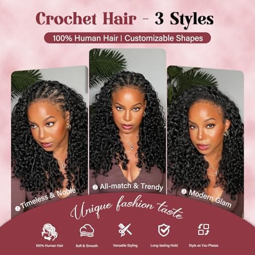 Burmese Curly Crochet Human Hair 20 Inch Miracle Knots Feather Crochet Hair 100 Strands Pre-Separated 3C 4A Texture Reusable Human Hair Extensions for Women Extensions Natural Black - Thumbnail 3