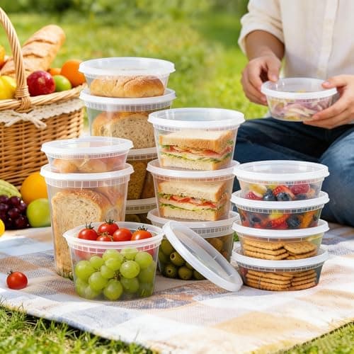 BYSNOW 60 Sets Deli Containers with Lids, 32/16/8 oz X 20 Set Each, Leak-Proof & BPA Free Airtight Stackable Takeout Plastic Food Storage Containers, Freezer/Microwave/Dishwasher Safe - Thumbnail 6