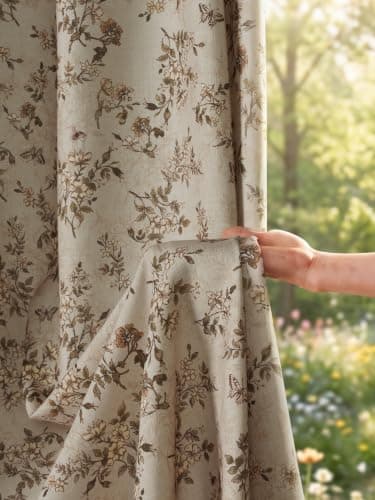 NICETOWN Antique Ivory Floral Curtains for Living Room, W52 x L90
