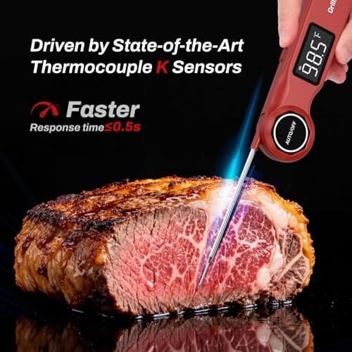 Instant Read Meat Thermometer, GrillBliss USB-C Rechargeable Digital Food Thermometer with 0.5s Fast Read & ±0.5℉ Accuracy, VA LCD Display, Cooking Thermometer for BBQ, Grill, Candy, Brewing - Thumbnail 2