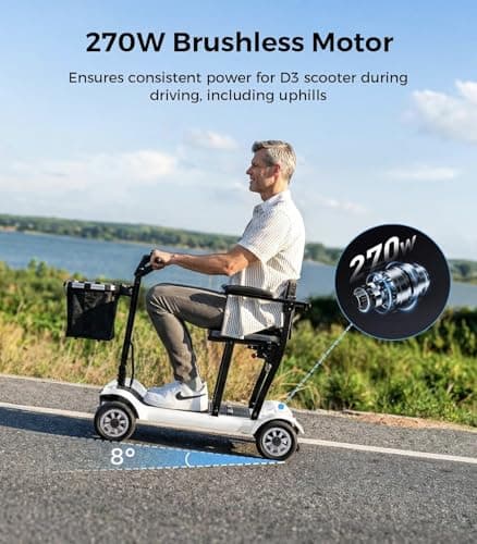 PAISEEC Ultra Lightweight Mobility Scooter for Adults, Electric Powered Mobility Scooter, 39.7 lbs Folding Design with 2 Lithium Batteries, Travel up to 18.6 Miles Airline Approved-White - Thumbnail 6
