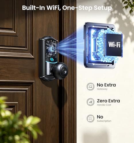 Veise VE028 WiFi Fingerprint Smart Door Lock with Knob Handle, Matte Black - Thumbnail 2