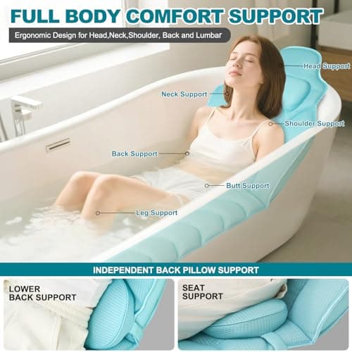 Full Body Bath Pillow for Bathtub - Extra Long 61’’ Bath Pillows for Tub, Ergonomic 4D Air Mesh Tub Pillow with Head, Neck & Lumbar Support, Bathtub Pillow Spa Cushion with Non-Slip Suction Cups - Thumbnail 3