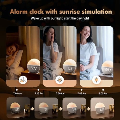 Tranquee Sunrise Alarm Clock for Bedrooms – Gentle Wake Up Light with Soothing Night Light & Ambient Sounds, Alarm Clock for Heavy Sleepers, Shift Workers, Kids & Adult, Relaxing Bedside Lamp Gift - Thumbnail 3