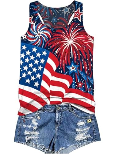 Binshre USA Flag Print Tank Tops Women Vintage American Stars Stripes Patriotic T Shirt Summer Casual Vest Tees - Image 1