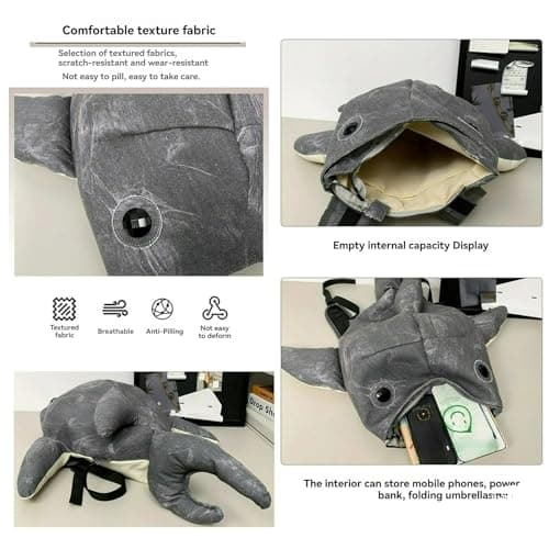 BlingKicks Large Capacity Whale Shark Backpack Cute Street Fashion Bag for Adults Ita bag (Dark grey) - Thumbnail 5