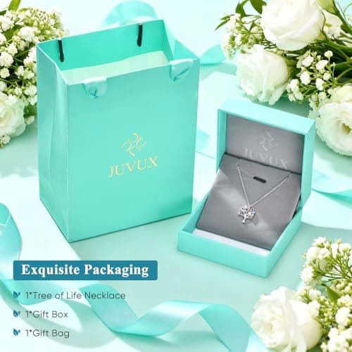 Juvux Tree of Life Pendant Necklace for Women - Colorful Cubic Zirconia Lightweight Charm Adjustable Chain Energy Jewelry Gift with Box for Mother Wife Grandma Daughter Mother Day Valentine Birthday - Thumbnail 6