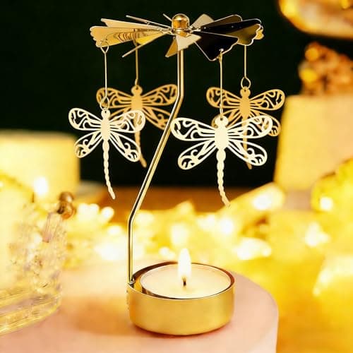 Spinning Candle Holder, Rotating Carousel Tealight Candle Holder, Unique Birthday Gift for Women, Mom, Sister, Friends, Christmas, Valentine's Day (Dragonfly)
