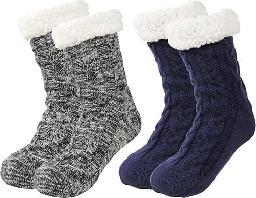 BenSorts Mens Fuzzy Slipper Socks with Grippers Cozy Warm House Indoor Cabin Socks Christmas Gift Stocking Stuffers 2 Packs Blue and Multicolor - Image 1