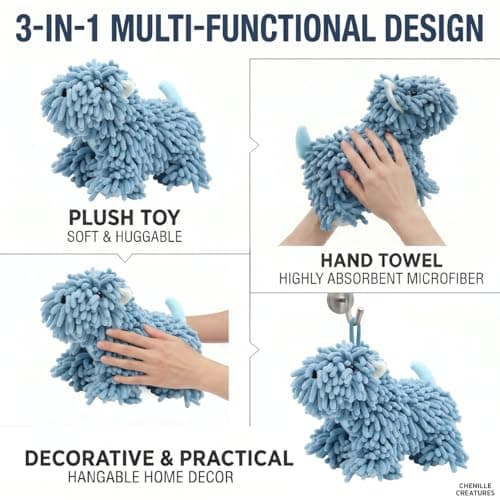 FAGOBI Cute Dog Chenille Hand Towel, 3D Fuzzy Puppy Hangable Ball Hand Towel Microfiber Super Soft Absorbent Bathroom & Kitchen Towels with Hanging Loop, Can Be Placed on the Sink Countertop (Blue) - Thumbnail 6