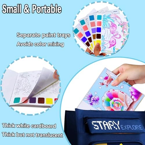JUNQIU 3Pack Water Color Paint Sets for Kids, Paint With Water Books, Pocket Watercolor Painting Book, Arts and Crafts for Girls Gifts,Stocking Stuffers For Kids - Thumbnail 6