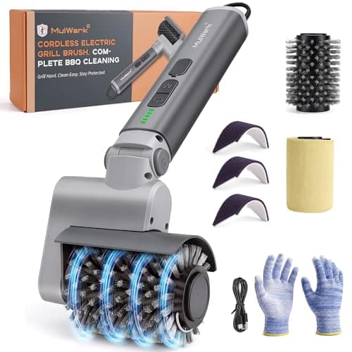 MulWark Electric Grill Brush for Outdoor, 2026 Upgraded BBQ Grill Cleaner with 2 Heads, 480RPM Cordless Motorized Cleaner, 5200mAh Grill Cleaning Brush 6-Piece Kit with Degreasing Pad and Glove - Image 1