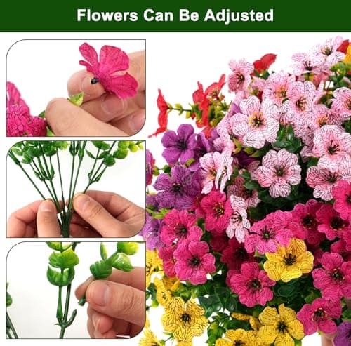 Vemander Artificial Flowers for Outdoor Fake Plants for Spring Decoration,Faux Eucalyptus Flowers for Planter UV Resistant Lifelike for Home Porch Garden (Purple/Red) - Thumbnail 3