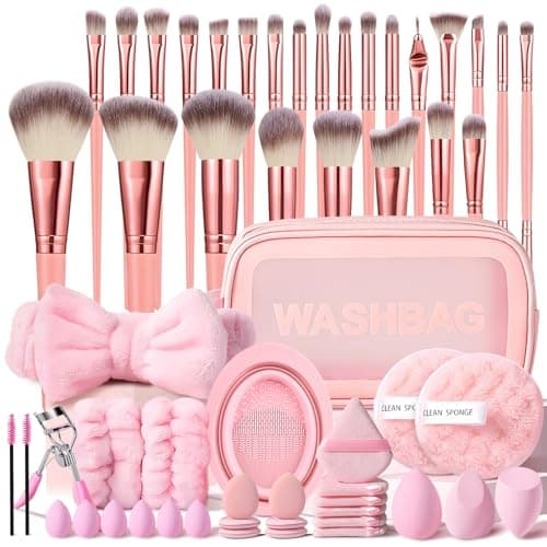 KUORYZAL Pink Makeup Brushes Set Professional 56Pcs with Case Premium Synthetic for Foundation Concealer Blush Eyeshadow Powder Contour Makeup Brush Kit Face Eye Make up Brushes & Tools - Image 1