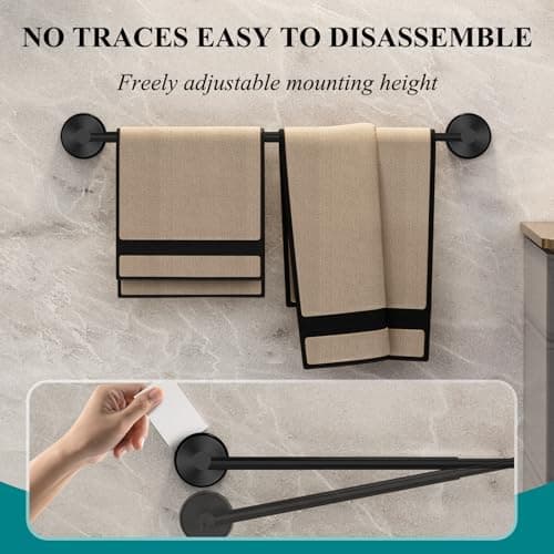Large Towel Bar for Bathroom Wall,Adjustable 17~29 Inch Towel Racks for Bathroom Wall Mounted,Towel Holder for Glass Shower Door,Bathroom Accessories,Apparment Essentials,Home Decor-Black - Thumbnail 4