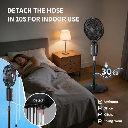 ATEngeus Outdoor Misting Fan 20000mAh Up to 21H Running Time, 12-Inch outdoor Oscillating Fan for Patios, 2 In 1 Pedestal & Tabletop Cooling Fan with Mister, Corded & Cordless, 7 Speeds, Remote, Timer - Thumbnail 5