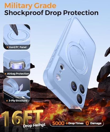 MOCCA Design for iPhone 17 Pro Case, Compatible with Magsafe [Premium Invisible Magnetic Ring Stand] [Military Drop Protection] Full Camera Guard Translucent Matte Slim Phone Cover 6.3",Light Blue - Thumbnail 5