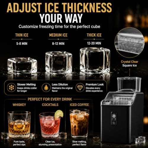 ELECVIVA Clear Square Ice Maker Countertop 22Lbs/Day, Crystal Ice Cubes - Thumbnail 5