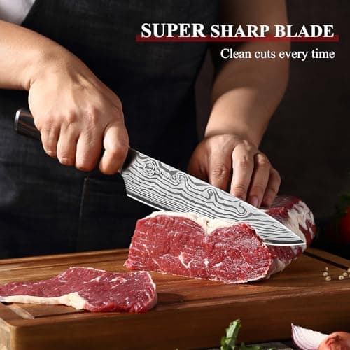 Sunnecko 8 Inch Chef Knife - Ultra Sharp 12-15 Degree Edge Kitchen Knife for Meat Vegetable Cutting Japanese Style, High Carbon Stainless Steel Blade, Pakkawood Handle &Sheath, Cooking Father Day Gift - Thumbnail 3