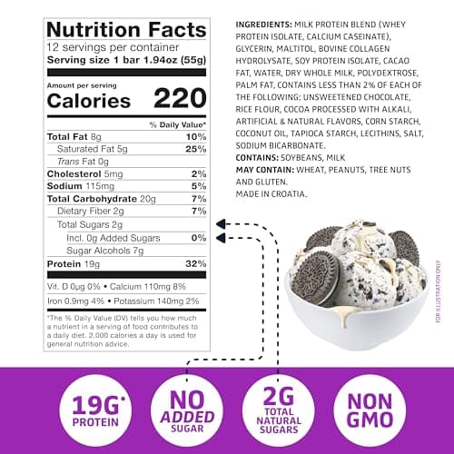 Satisfy Your Crave Protein Bars– High Protein Delicious Snacks– 19g of Protein, No Added Sugar– White Chocolate Cookies & Cream– Perfect Breakfast, On-the-Go Snack, Pantry Staple & Office Treat– Non-GMO, 12 Pack - Thumbnail 2