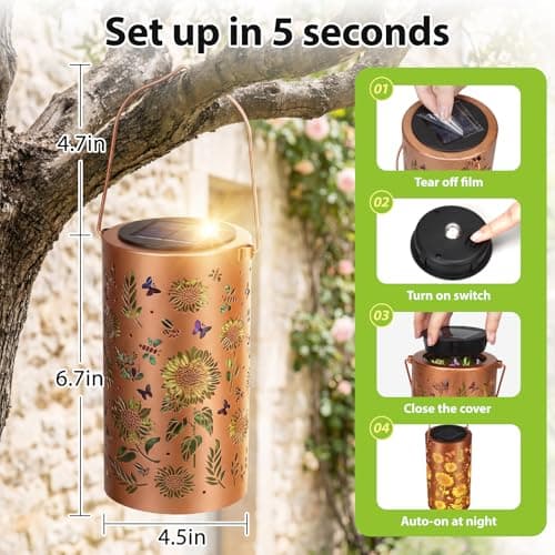 2 Pack Sunflower Solar Lanterns Outdoor Waterproof , Garden Backyard Patio Decor Gifts for Women Mom Sister Her, Grandma Hanging Solar Lights Metal Decoration Outside for Yard, Patio, Backyard, Porch - Thumbnail 6