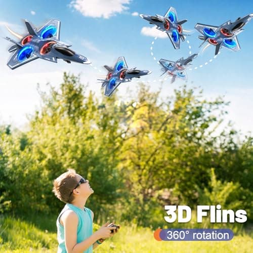 ENJOYFLY Foam Remote Control Airplanes, RC Planes with Light, RC Airplane Fighter Jet for Kids Adults 8-16, 360° Flip, Stunt Roll, Drones for Kids 8-12, Airplane Toy Gifts for Kids Boys - 3 Batteries - Thumbnail 3