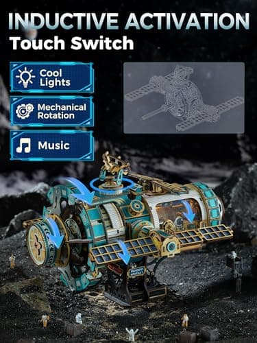 3D Puzzles for Adults – Space Station Rotating Mechanical Model Kit with Lights, Music & Motor, 511-Piece Interactive STEM Project, Sci-Fi Bookshelf Decor, Birthday Gifts for Men Women Teens 14+ - Thumbnail 4