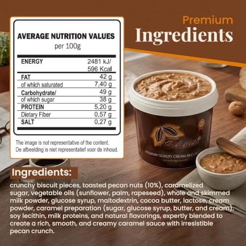 Belgico Premium Pecan Crunch Sauce butterscotch syrup for ice cream Gourmet Dessert Topping butterscotchtopping Rich Nutty Caramel Filling With Biscoff Cookie Pieces For Cakes And Ice Cream - Thumbnail 2