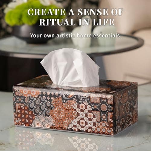 Timetrace Glass Tissue Box Cover Rectangle-Patchwork Pattern (Brown) Decorative Tissue Holder with Velvet Lining for Home Decor, Living Room, Bedroom, Kitchen, Office - Thumbnail 6
