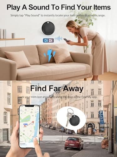 AI.QVOKA Tracker Tags, Smart Tag Work with Apple Find My (iOS Only), Waterproof Luggage Tracker, Key Finder for Luggage, Keys, Wallet, Bike, Bags (Black, 4 Pack) - Thumbnail 4