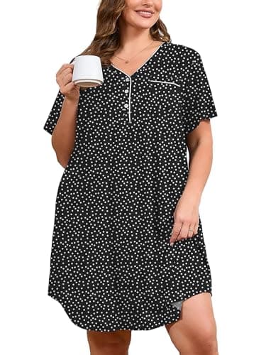 AusLook Plus Size Floral Nightgown for Women Midi Sleep 5X Dress Short Sleeve V Neck Flowy Lounge House Dress Casual Printed Night Dress - Image 1