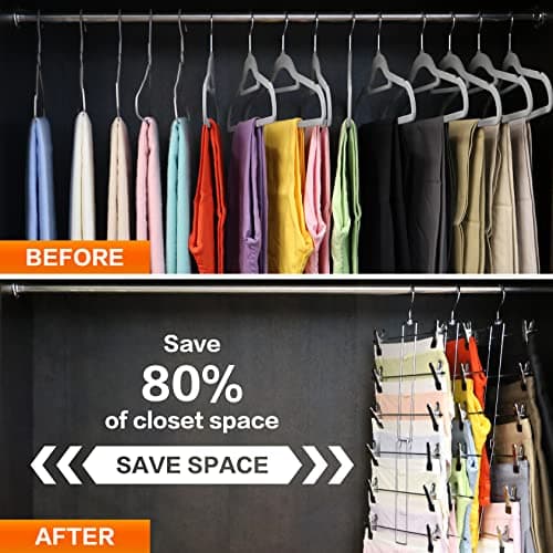 3 Pack Pants-Hangers-Space-Saving,6 Tier-Closet-Organizers-and-Storage Skirt Hangers with Clips,Closet-Organizer-Clothes-Organization-and-Storage Jeans Scarf Hangers,College-Dorm-Room-Essentials Decor - Thumbnail 2