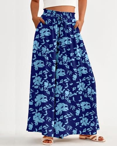 BTFBM Women Casual High Waist Wide Leg Pants 2026 Spring Summer Long Palazzo Pants Pocket Lounge Beach Vacation Clothes(Print Dark Blue, Small) - Thumbnail 2