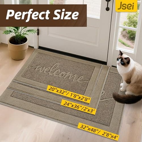 JSEI Door Mat 24"x 36",Absorbent Dirt Welcome Mat,Non-Slip Entryway Rugs Washable Indoor Entrance Mats,Low Profile Floor Mat for Entryway and Front Back Door,Beige - Thumbnail 2