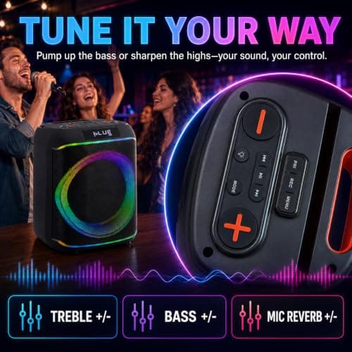 QAU Bluetooth Speaker, 80W Peak Power Wireless Party Speakers with Deep Bass, Portable Loud Stereo Sound Large Subwoofer with Led Light Show for Party Outdoor Camping(Black) - Thumbnail 4