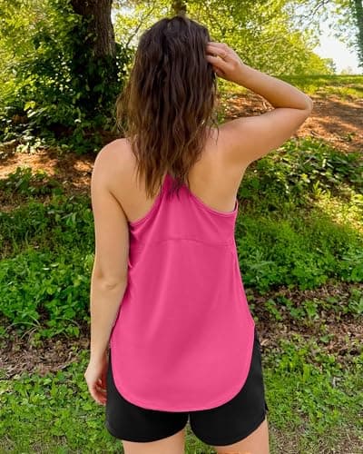 G4Free Running Tops for Women Spaghetti Workout Tank Fast Dry Athletic Racerback Gym Yoga Tanks Lightweight Summer Activewear (Hot Pink,XL,) - Thumbnail 3