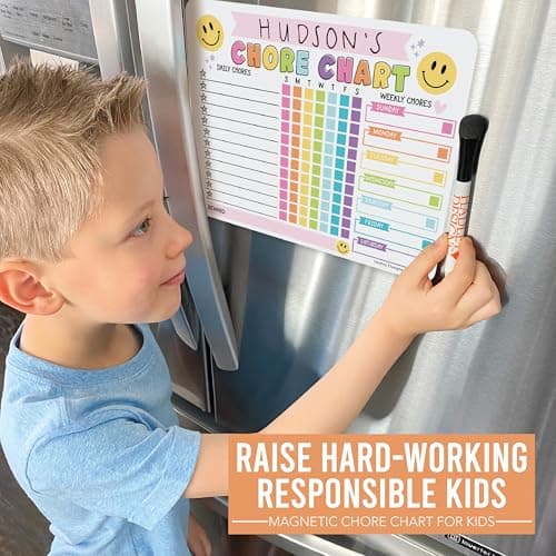 Hadley Designs Magnetic Chore Chart for Kids – Reward Chart for Kids, Dry Erase Responsibility Board for Children at Home, Fridge Behavior Tracker for Daily & Weekly Tasks, Pink Toddler Chore Board - Thumbnail 2