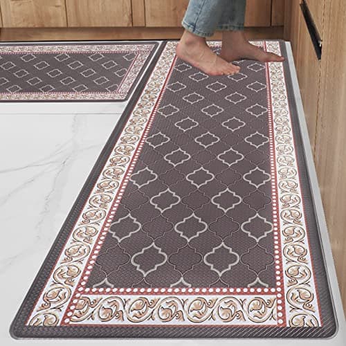 ROTTOGOON Kitchen Floor Mat Set of 2, Cushioned Anti Fatigue Kitchen Mat 20"x32"+20"x59", Non-Slip Waterproof Kitchen Rug, Premium PVC Comfort Kitchen Mats and Rugs for Kitchen, Office, Home, Laundry